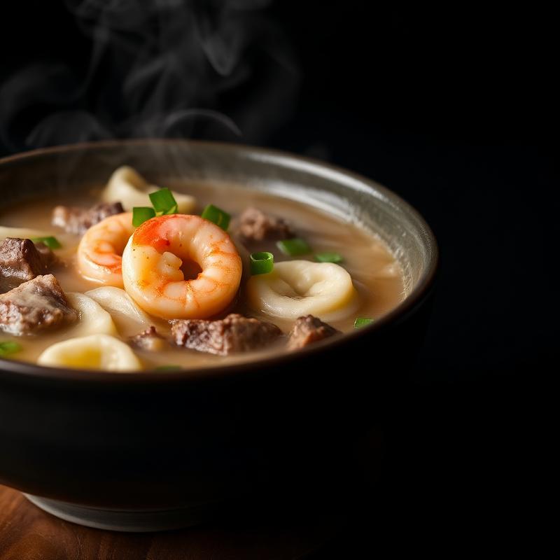 Sopa Wantán con dumplings y cebollín